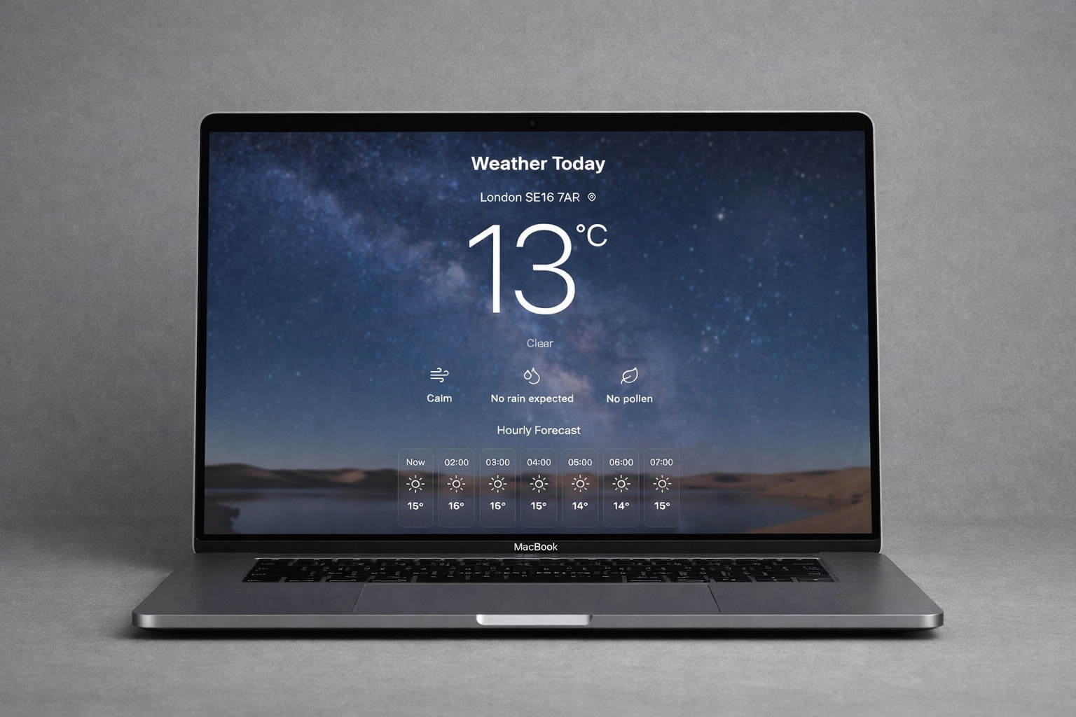 Weather forecast homepage preview on laptop mockup
